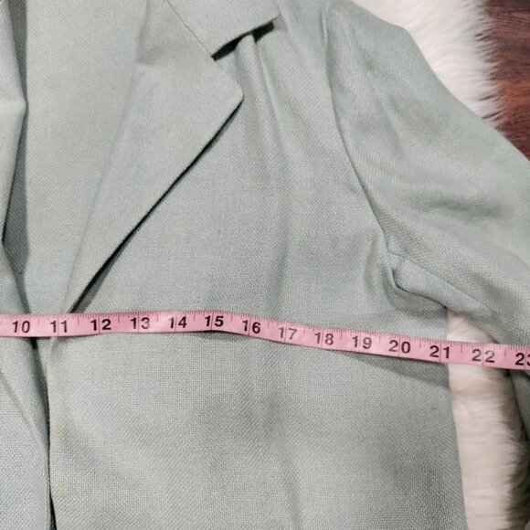 Linda Allard Ellen Tracey Vintage Light Sage Linen Open-Front Blazer 10 - Picture 4 of 13